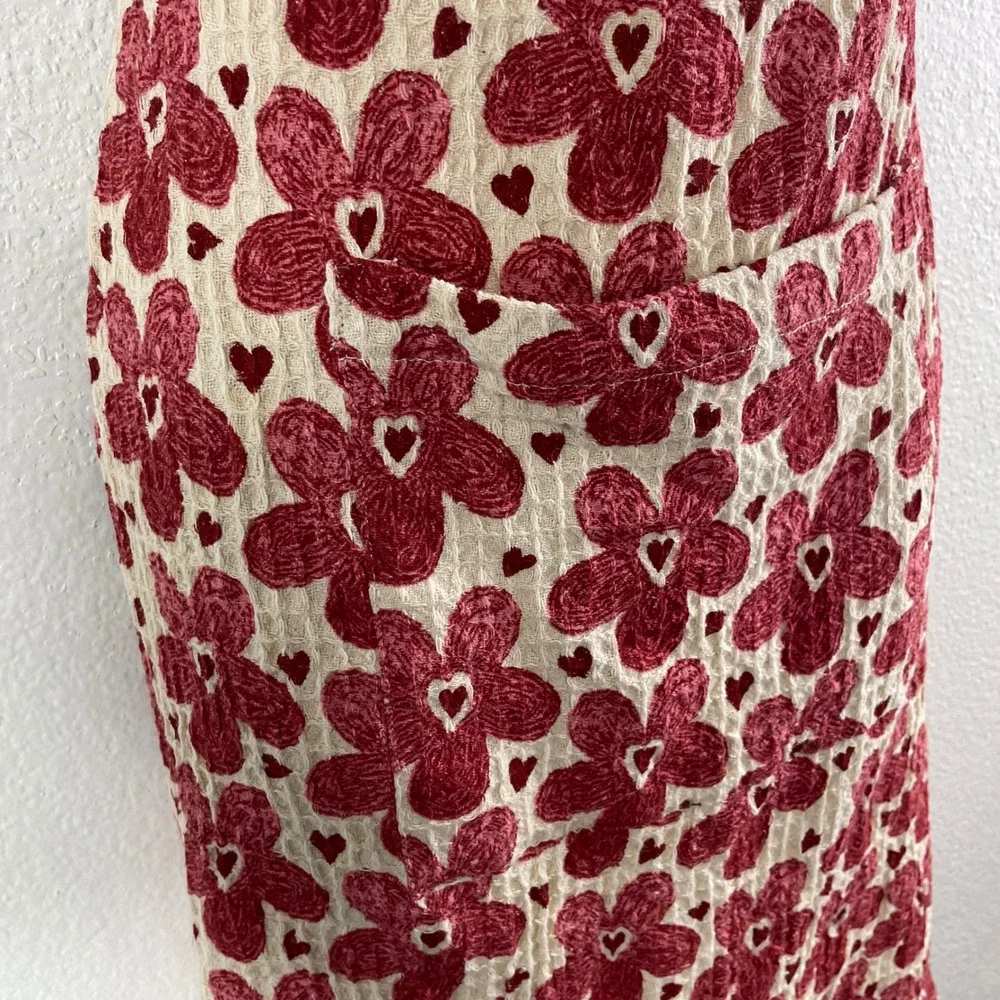 Storehouse Floral Heart Waffle Weave Apron OS Cream Red Cottagecore Retro